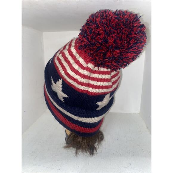 Pugs Flag Patriotic Cuffed Knit Beanie With Pom Hat Size One Size - Picture 2 of 7